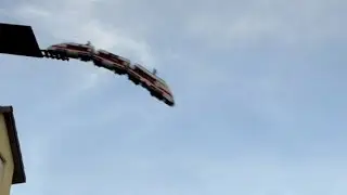 Lego train crash falling down 5m 17ft from roof + Slow motion