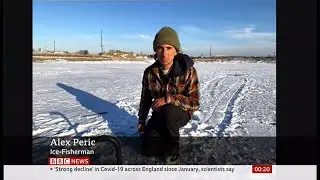 Alex Peric ice fishes live and catches one (USA) - BBC News - 19th February 2021