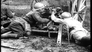 Soldiers fire 37 mm trench cannon in France. HD Stock Footage