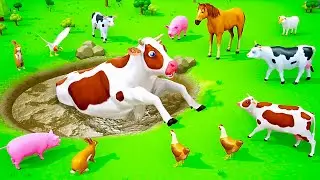 Baby Cow Rescue from Mud - Funny Animals Racing Videos | Cow Cartoons 3D | Funny Cows Videos