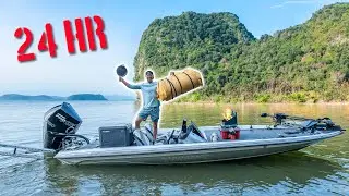 24 Hours Camping on My Boat! Fishing Survival Challenge