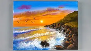 Sunset Beach Acrylic Painting / Seascape Painting / Painting Tutorial