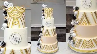 Blinged Out New Years Wedding Cake| How to Cover Fake Tiers to add Height To A Cake| Cake Decorating