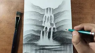 How to Draw a WATERFALL with Pencil Step by Step - (Easy)