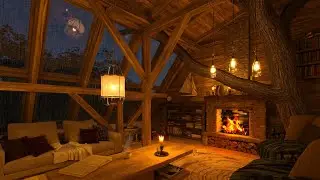 Tree House Ambience with Rain, Distant Thunder and Crackling Fireplace for Sleep, Relax, Study