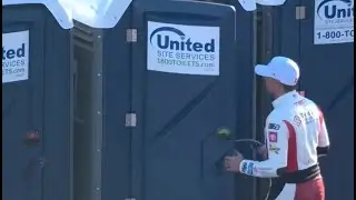 Denny Hamlin Walks Into Brad Keselowski's Porta Potty - NASCAR Atlanta 2023