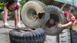 Genius girl repairs & restores a severely damaged old car, 4 hours helping the driver change a tire