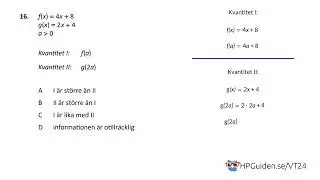 KVA uppgift 16 från högskoleprovet våren 2024 provpass 5 kvantitativ del