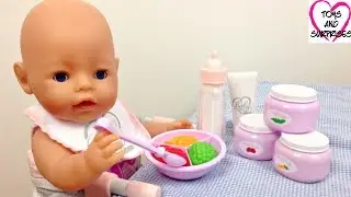 Baby Born Baby Doll Feeding Lunch time with baby food bottle playset