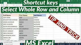 Shortcut Keys to Select Whole Row And Column in MS Excel | Keyboard Shortcut to Select Whole Row