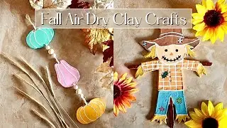 Fall Air Dry Clay Crafts | Pumpkin Wall Hanging & Scarecrow