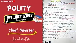 One Liners (Topic wise) || Indian Polity || Chief Minister — Lec.18 || An Aspirant !