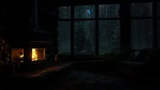 Cozy Rainy Night in Tropical Forest | Fireplace Burning in Cabin Room with Rain Sounds to Sleep