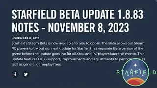 Starfield: Patch Notes Update 1.8.83 Beta - 8 November 2023