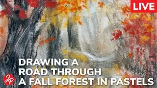 Drawing a fall landscape with a road through a forest