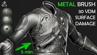 Metal Brush. Quickly damage on the surface in ZBRush. Tutorial - sculpting metal surface in ZBrush.