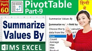 MS EXCEL 60 Pivot Table Summarize Value By   Sum, Count, StdDev, Varp   Value Field Setting   Excel