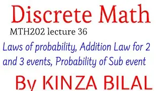 Discrete Math # 36 | Laws of probability | Addition law | Probability of sub event | Kinza Bilal