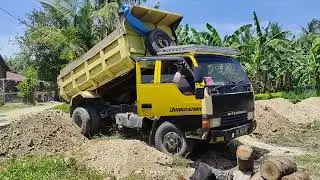 Dump Truk Bongkar Muatan Tanah Timbunan Cadas Full Bak