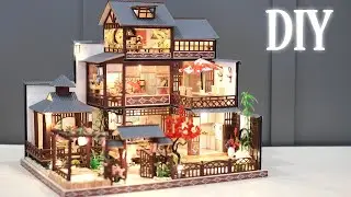 DIY Miniature Dollhouse Kit || Elegant Spring Garden - Jappanese Villa - Relaxing Satisfying Video