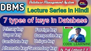 Keys in DBMS |Primary Key |Foreign Key |Super Key |Candidate Key |Alternate Key |Lecture 3 - Keys