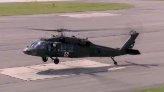 US Military Helicopters Taking Off and Landing from Medical Evacuation Missions
