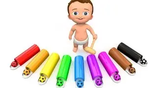 Baby Wooden Hammer Golf Game with Soccer Balls to Learn Colors for Children - 3D Kids Learning Video