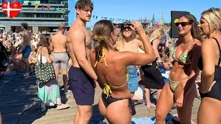 Heat Wave 🇩🇰 Kalvebod Brygge Harbour Bath Beach | Copenhagen Denmark, 4k Walk | Bikini Beach 2024