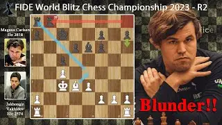 Magnus Carlsen's Blunder and Struggle to Survive - Round 2 FIDE World Blitz Chess Championship 2023