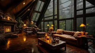 Tranquility Rainy Day Jazz Hideaway - Forest Cabin Jazz Experience with a Cozy Fireplace Ambiance