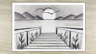 Sunset scenery drawing in pencil for beginners step by step Pencil Landscape