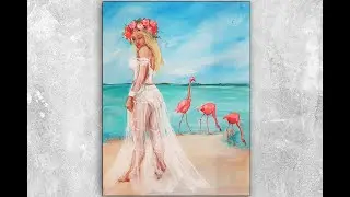 How To Paint Girl On Beach / Acrylic Painting on Canvas//MariArtHome