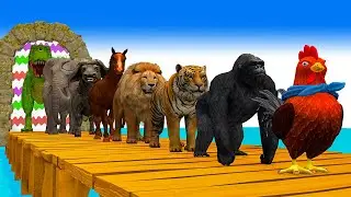 Paint & Animals Duck,Gorilla,Lion,Elephant,Cow,Horse Fountain Crossing Transformation Animal Cartoon