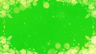 animation gold glitters in Green background with golden flowers and leaves border Green Screen frame