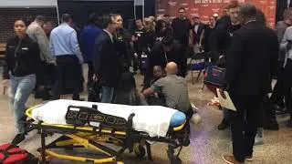 The scene after melee at Claressa Shields-Ivana Habazin weigh-in