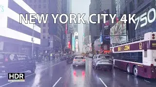 Rainy New York City  - Driving Downtown 4K HDR - Lower & Midtown Manhattan