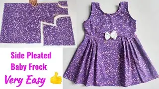 Very Easy Side Pleated Baby Frock cutting and stitching | Baby Frock cutting and stitching