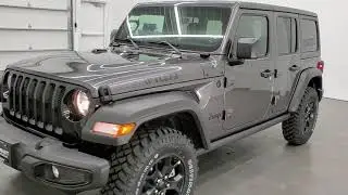 2021 JEEP WRANGLER 4 DOOR WILLYS SPORT TURBO HARD TOP GRANITE CRYSTAL WALK AROUND REVIEW 21J110 SOLD