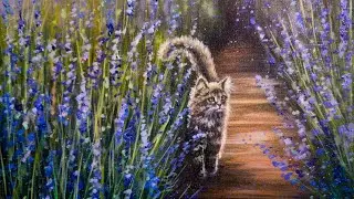 How to Paint a Cat in Lavender Acrylic Painting LIVE Tutorial