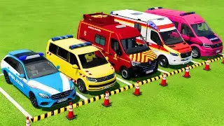 POLICE CARS, AMBULANCE VEHICLES, FIRE DEPARTMENT TRANSPORTING WITH MAN TRUCKS ! Farming Simulator 22