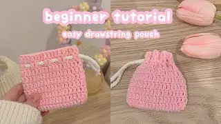 crochet drawstring pouch absolute beginner tutorial 🖇️ how to crochet a pouch | crochet for beginner