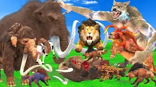 Giant Lion Fight Wolf Zombie Bull Vs Mastodon Vs Hyenas Attack Elephant Cow Saved By Woolly Mammoth