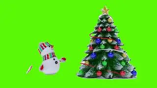 Footage on a green background reindeer. Футаж с Новым Годом   Снеговик у елки