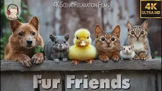 FUR FRIENDS 4K(60FPS)  | 8 Hours CUTE ANIMALS RELAXATION FILMS with Relaxing Music ♫