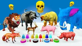 cake challenge piglet buffalo lion tiger fox rhinoceros cow dinosaur elephant who is win the game