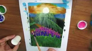 Рисуем цветы на закате. Рисуем пейзаж. Интуитивное рисование