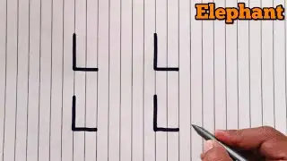 Elephant Drawing | How to draw elephant from letter LLLL | Easy elephant drawing for beginners