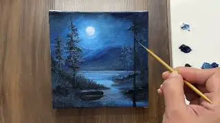 How to draw a Moonlit Night | Easy Oil Painting for Beginners | Step by Step
