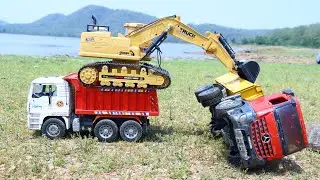 TATA Tipper Accident Pulling Out JCB 3DX ? Dumper Truck Accident ? Stone Loading Cartoon video CSToy