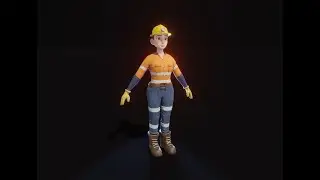 Stylized Female Miner 3D Model Animated & Customizable [Turntable]